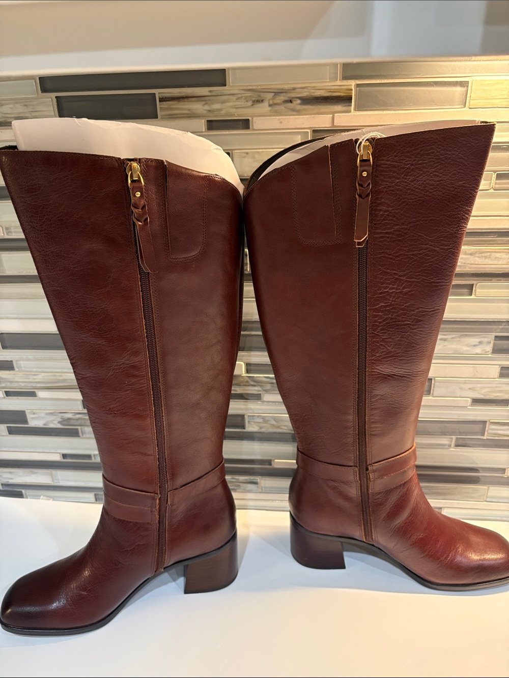 Naturalizer Isabeau Cognac Women's Over-the-Knee Leather Boots - Dark Brown - Picture 3 of 8